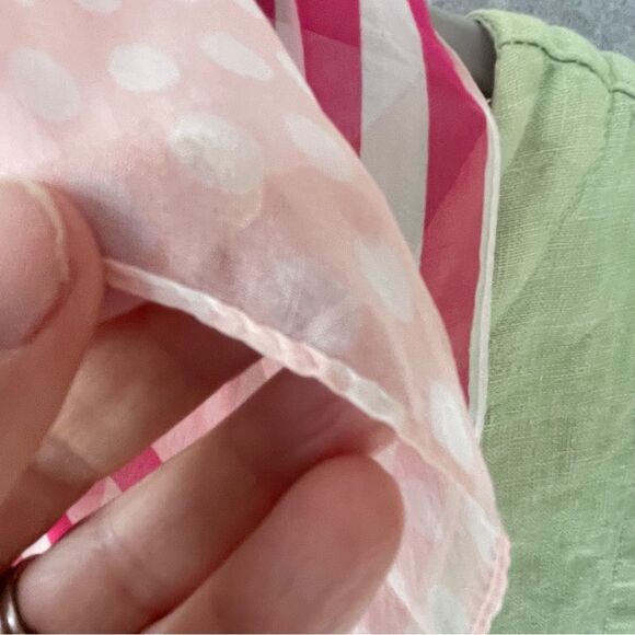 Vintage Anne Klein Silk polkadot Striped long Scarf Pink Red white Coquette #XX - Picture 6 of 10